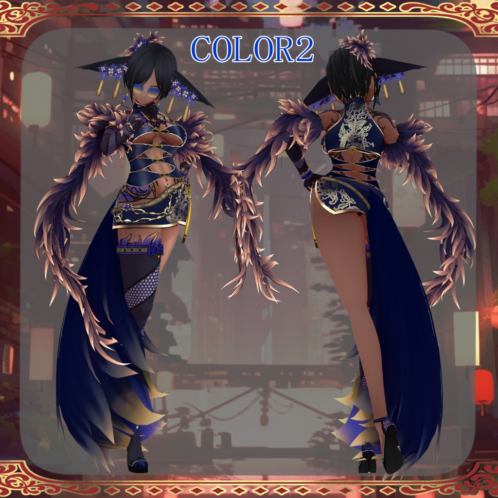 【Vroid】夜狐のドレス Night Fox dress【和風ファンタジー】