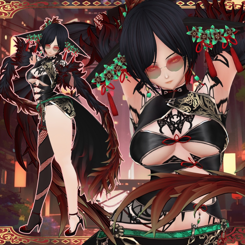 【Vroid】夜狐のドレス Night Fox dress【和風ファンタジー】