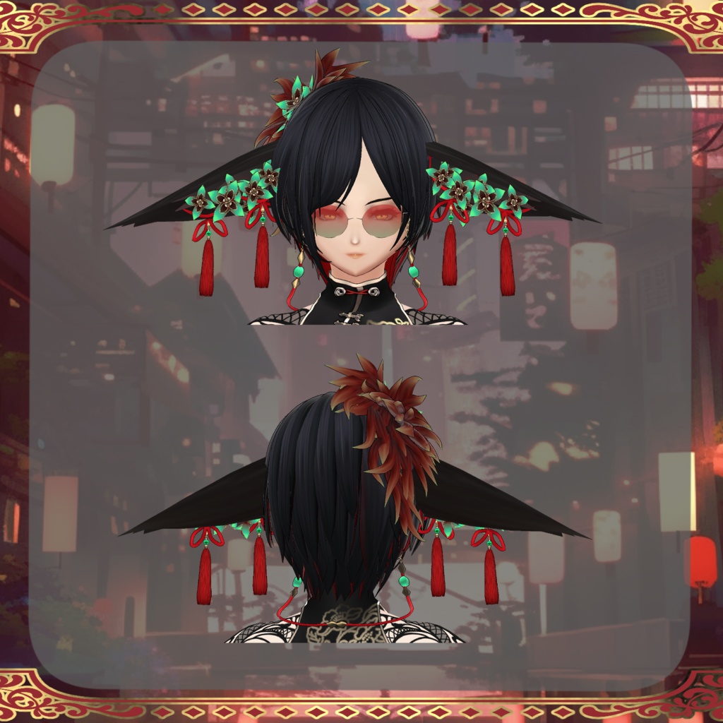 【Vroid】夜狐のドレス Night Fox dress【和風ファンタジー】