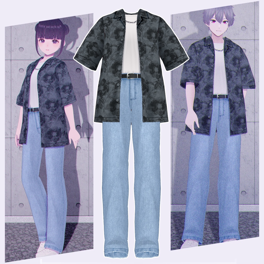 【VRoid】柄シャツとデニムパンツ