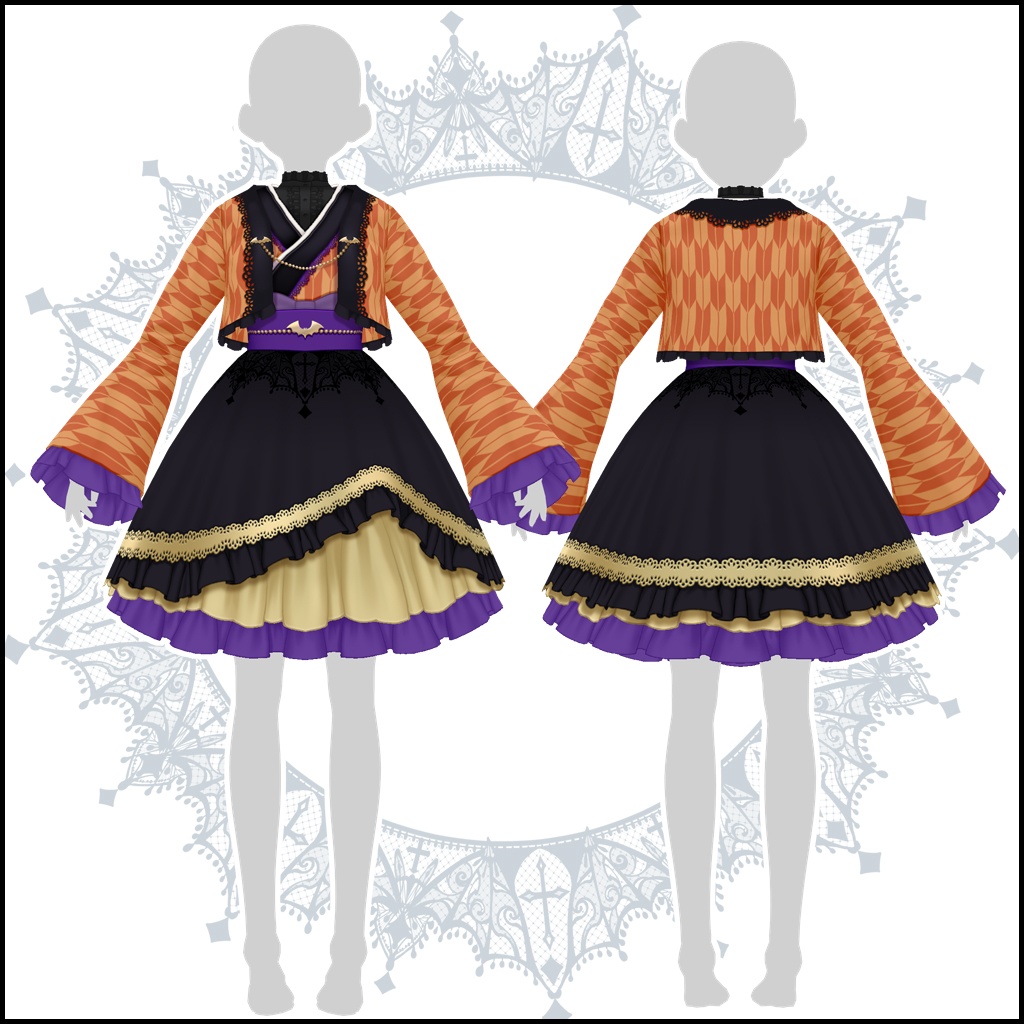 【VRoid】ハロウィン着物ドレス