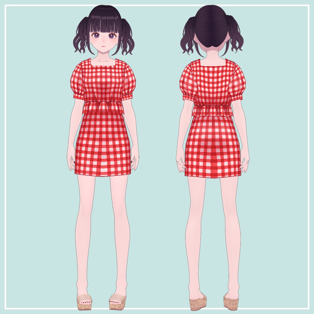 【VRoid】ギンガムチェックセットアップ