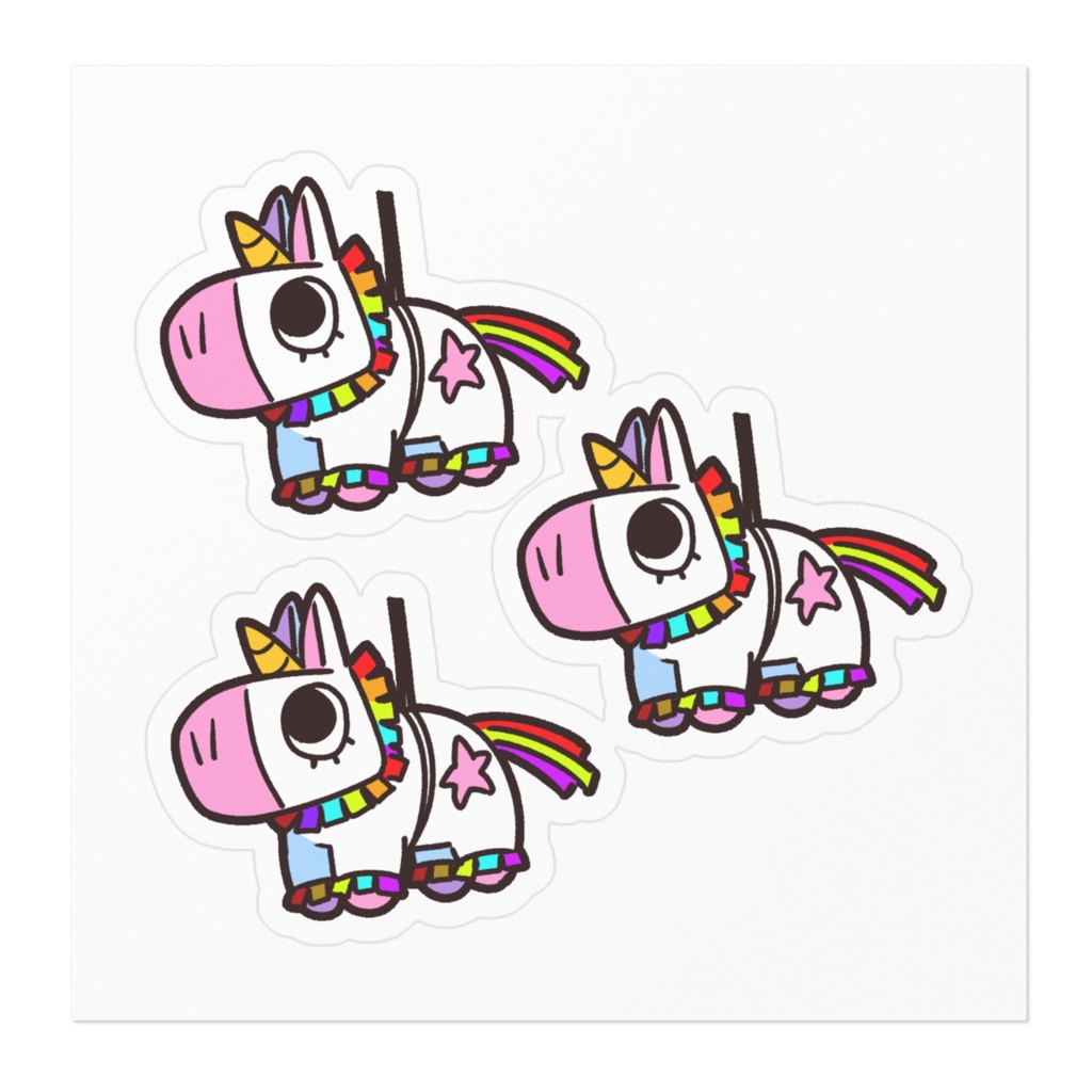 吊られるユニコーンのピニャータ ステッカー