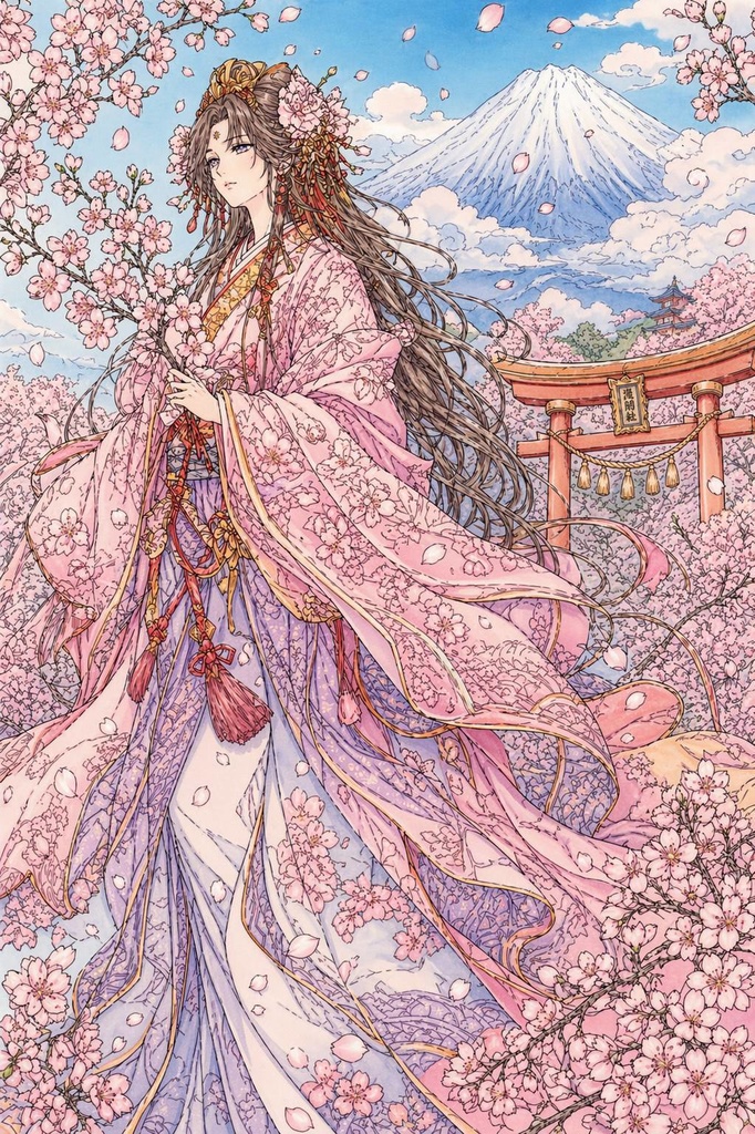 【日本神話シリーズ】木花咲耶姫【大人の塗り絵】