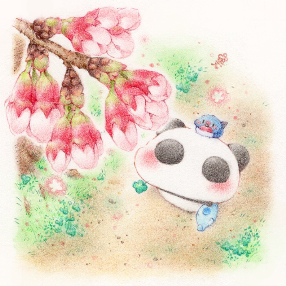 額装作品「春の足音を感じるぽてぱんだ」