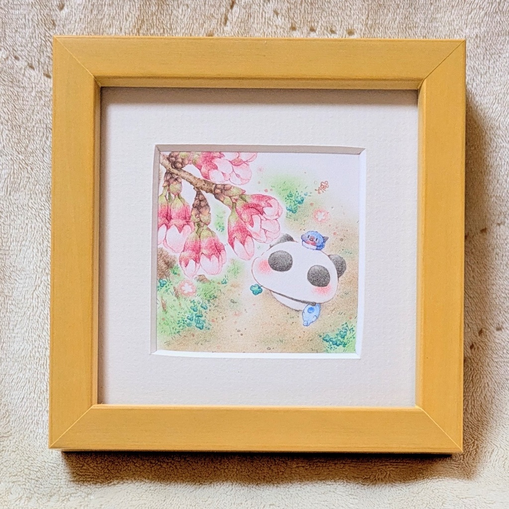 額装作品「春の足音を感じるぽてぱんだ」