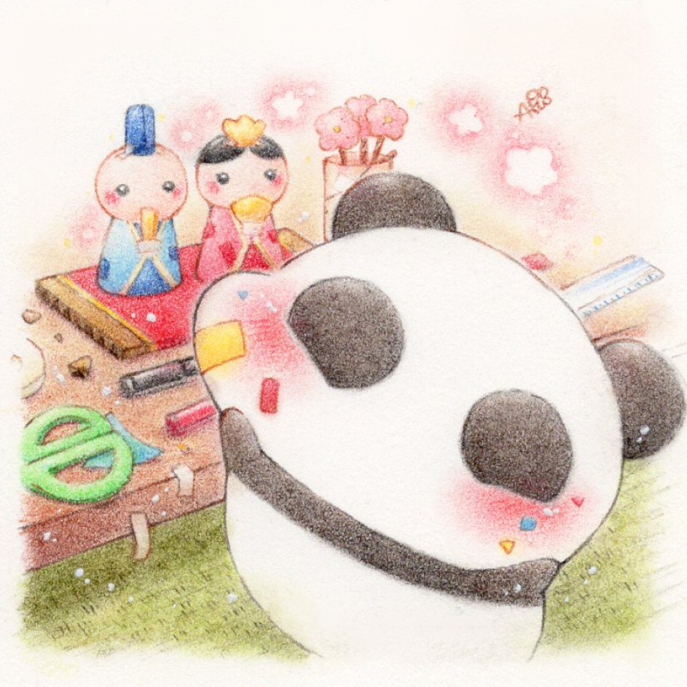 額装作品「あなたとひな祭りを楽しむぽてぱんだ」