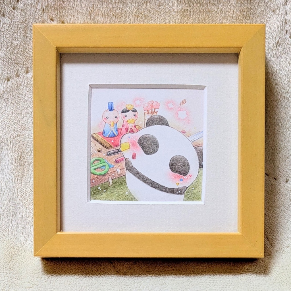 額装作品「あなたとひな祭りを楽しむぽてぱんだ」