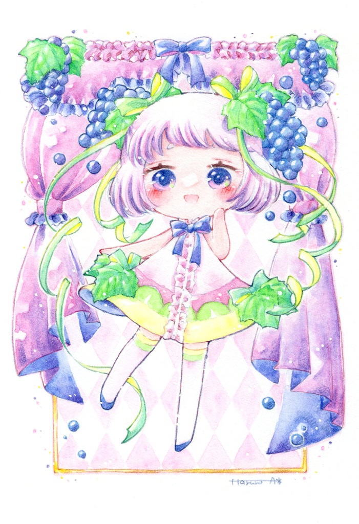 展示原画作品「ぶどうのレアチーズケーキ」