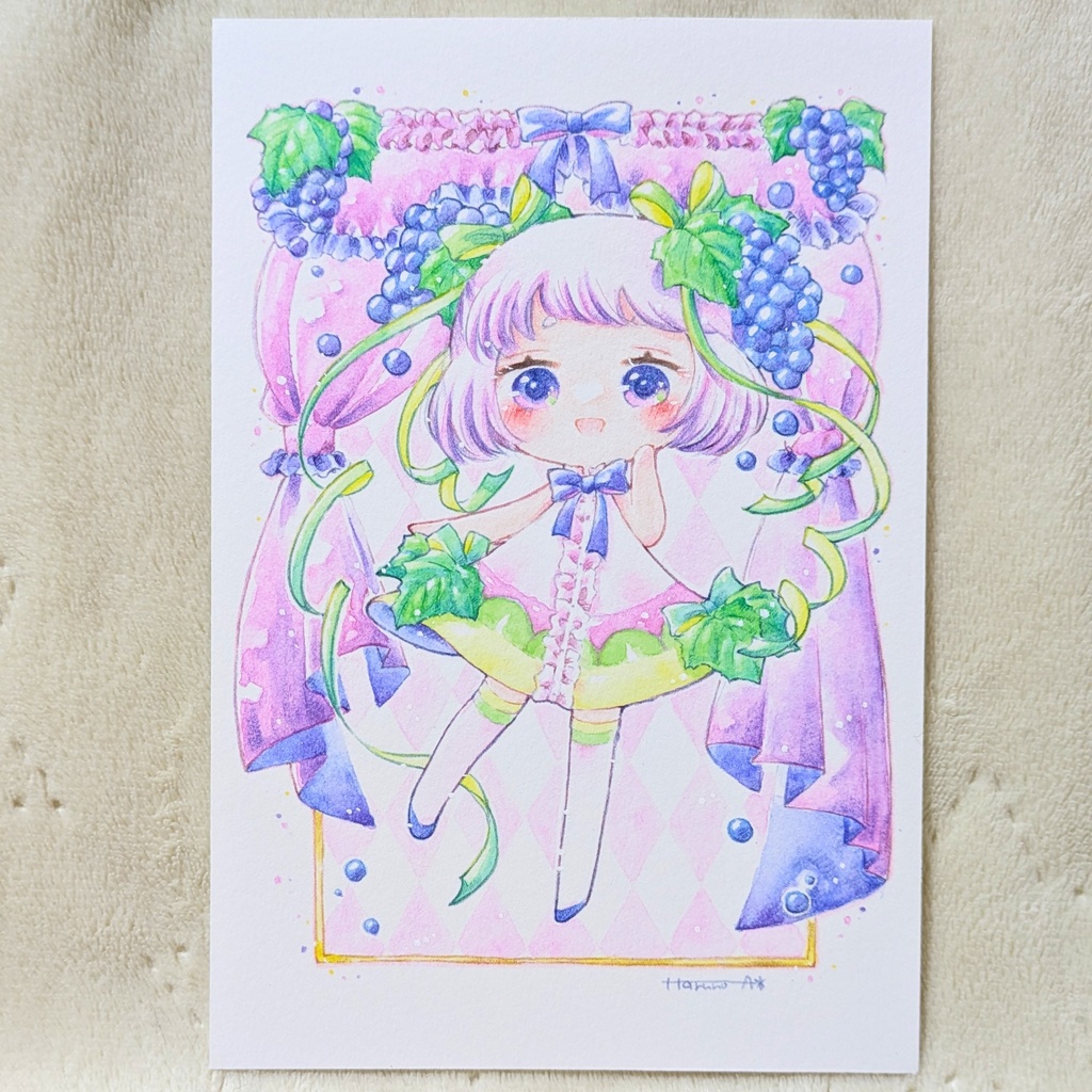 展示原画作品「ぶどうのレアチーズケーキ」