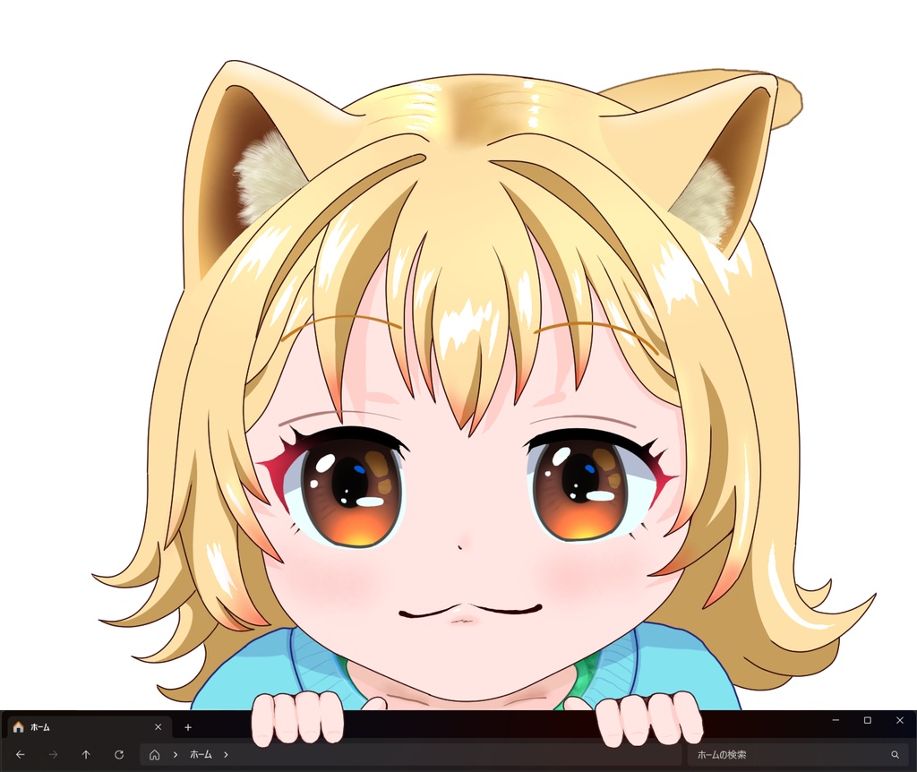 pngtuber+ モデル（金髪の女の子＿猫耳ポニーテール）