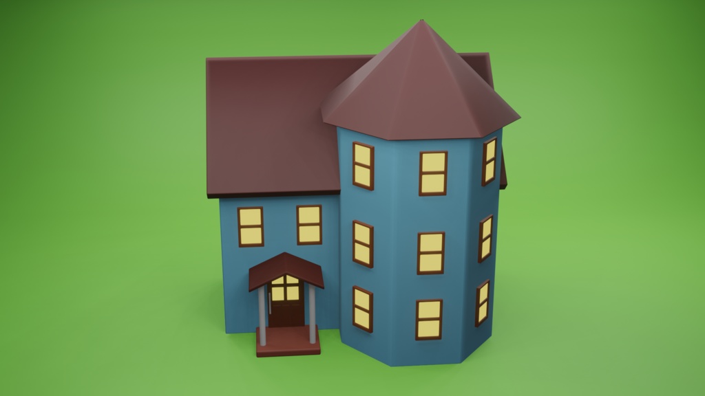 【3Dモデル】シンプルな青い家