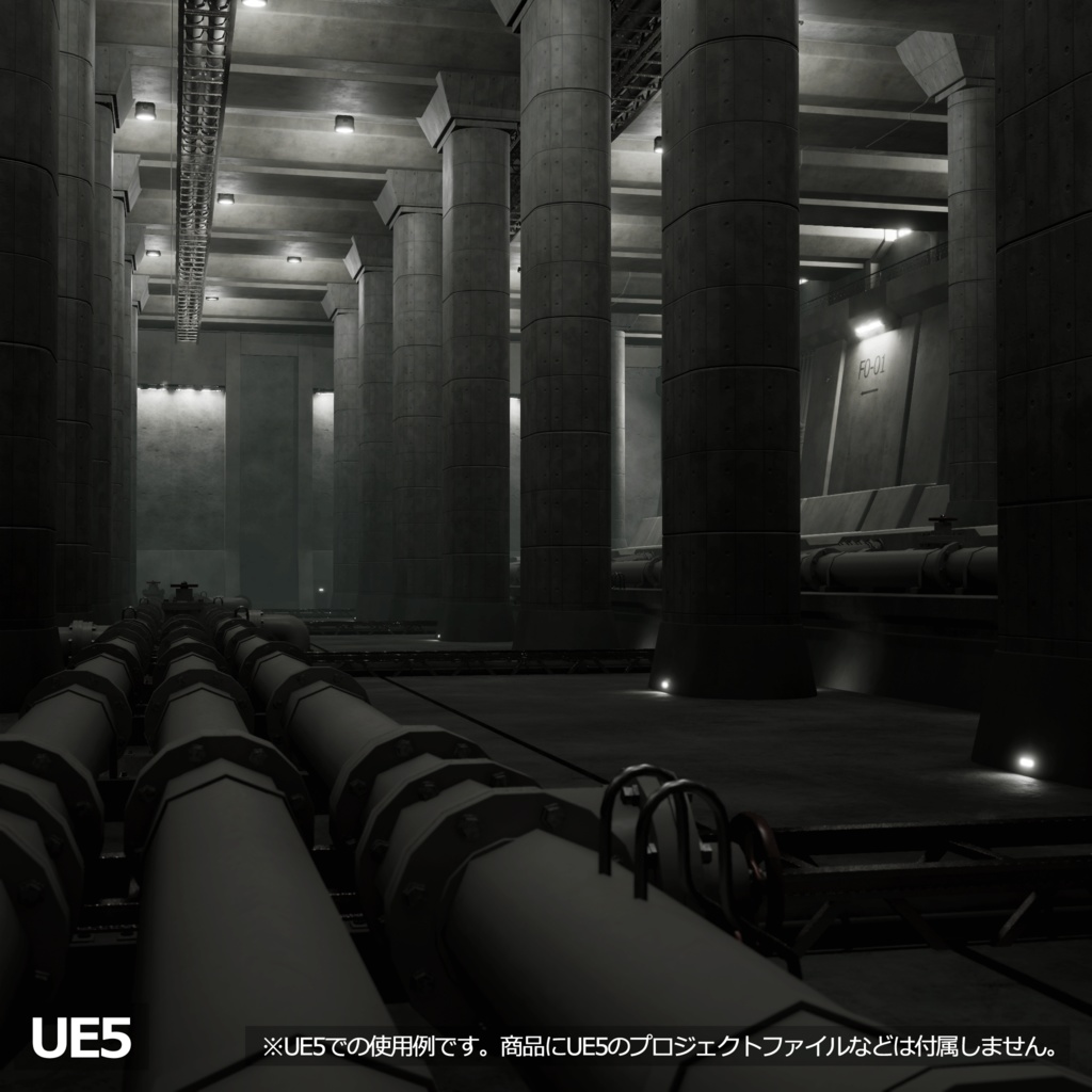 【3D環境アセット】コンクリートホール-巨大地下施設