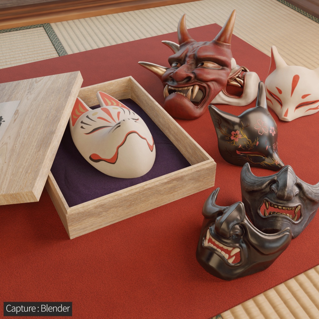 【3Dモデルセット】和風のお面4種セット