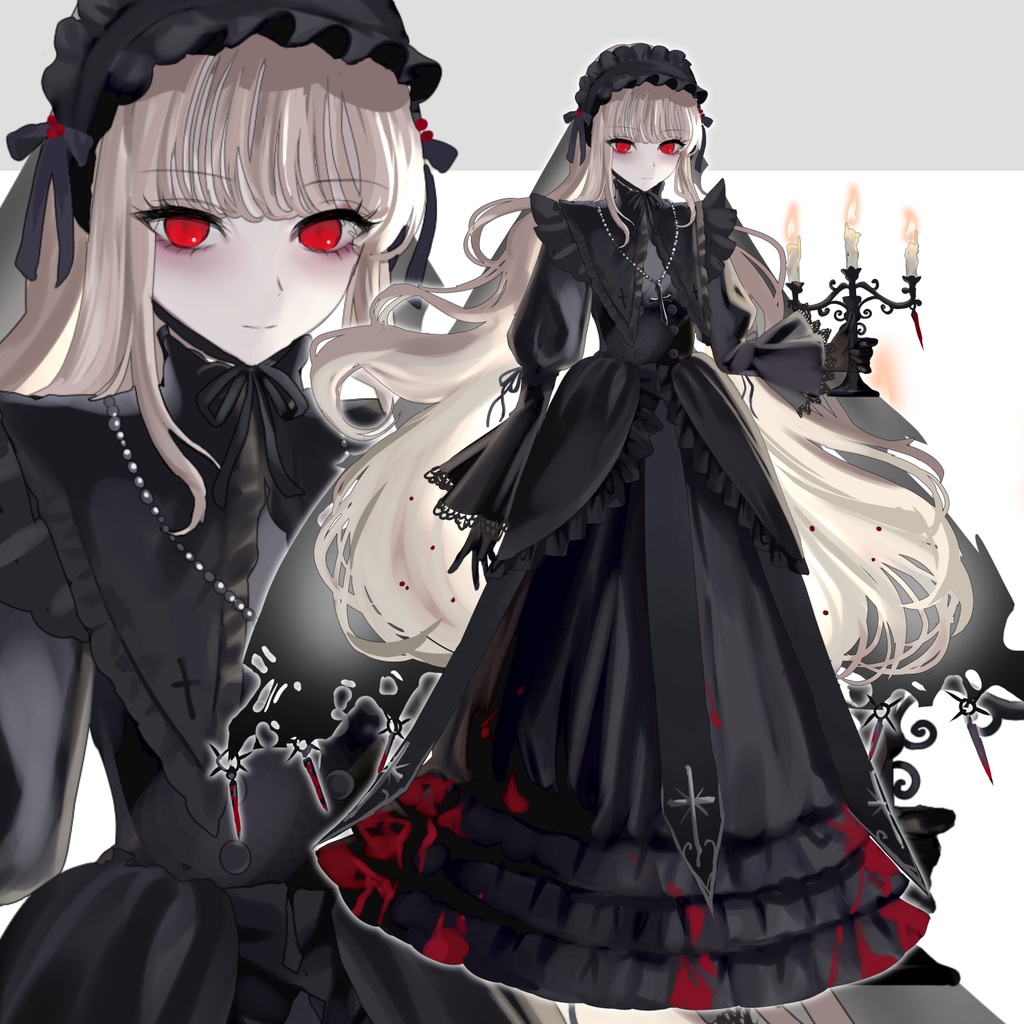 蝋燭を持ったゴシックな少女【表情4種】