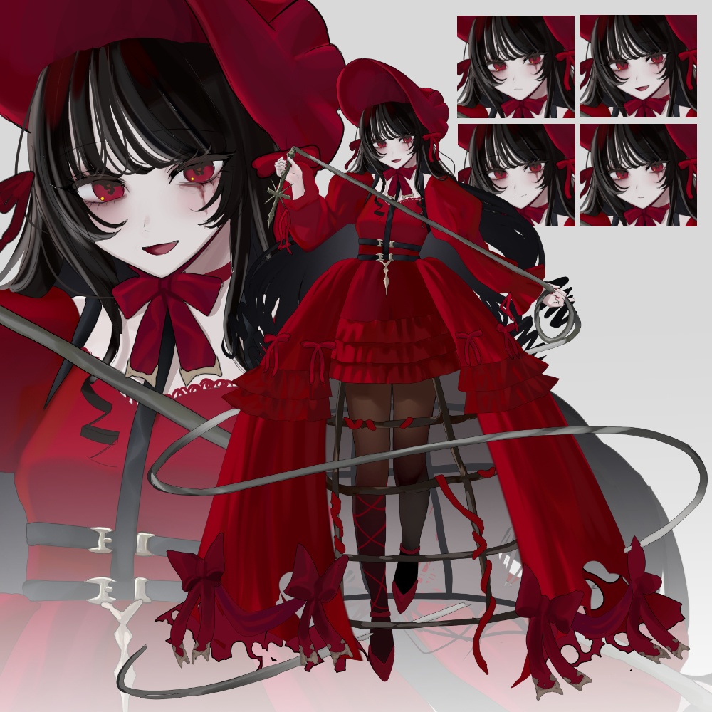 紅いドレスを纏った鞭を持つ黒髪少女