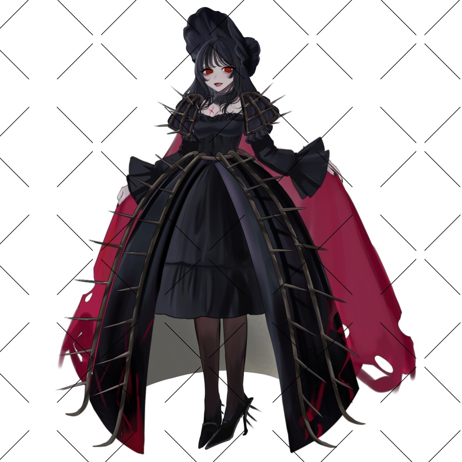 【TRPG/動画用】黒ドレスを纏った少女✞全身立ち絵素材(表情4種)