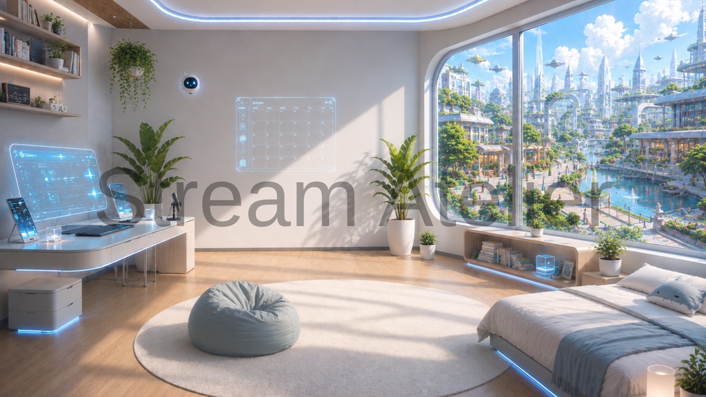 【VTuber向け配信背景】AI共存型未来配信ルーム|OBS対応 サイバー部屋素材セット