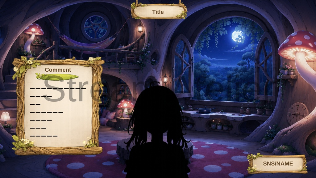 【VTuber向け配信背景】 森の木の配信部屋|背景4種+透過素材29点セット【OBS対応】
