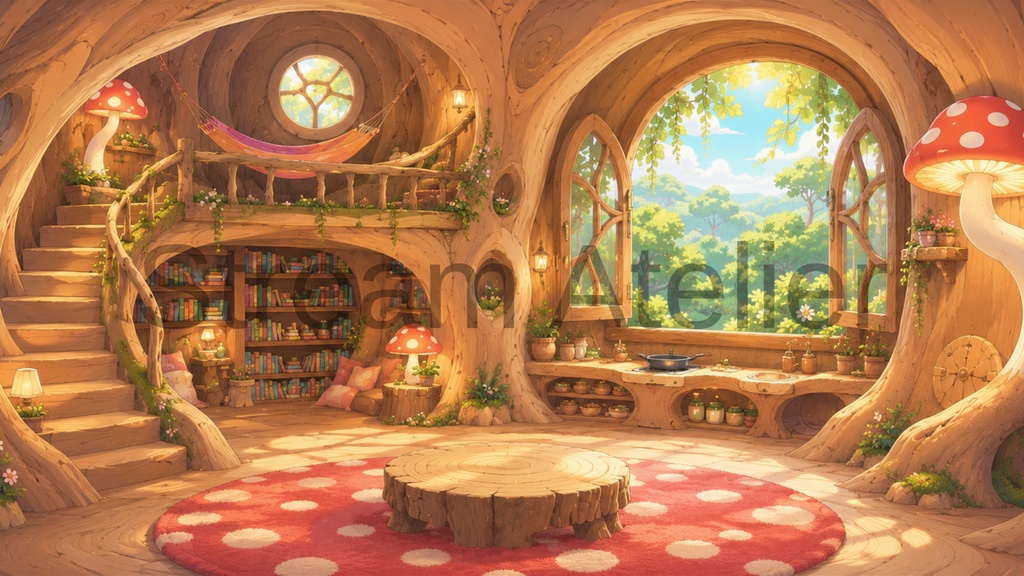 【VTuber向け配信背景】 森の木の配信部屋|背景4種+透過素材29点セット【OBS対応】