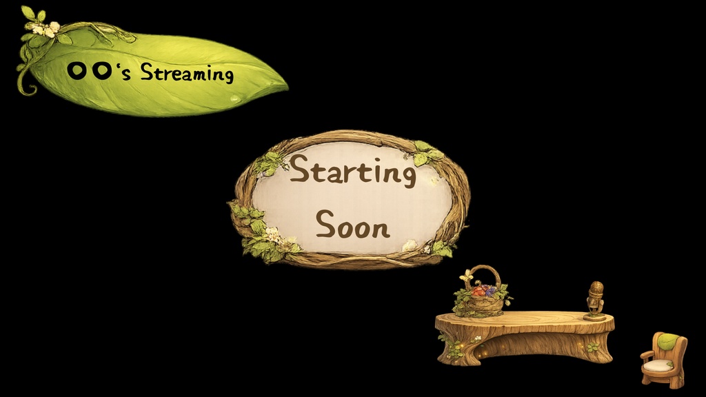 【VTuber向け配信背景】 森の木の配信部屋|背景4種+透過素材29点セット【OBS対応】