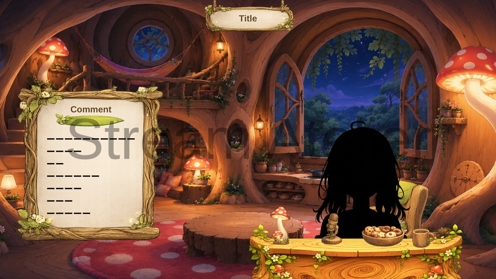 【VTuber向け配信背景】 森の木の配信部屋|背景4種+透過素材29点セット【OBS対応】