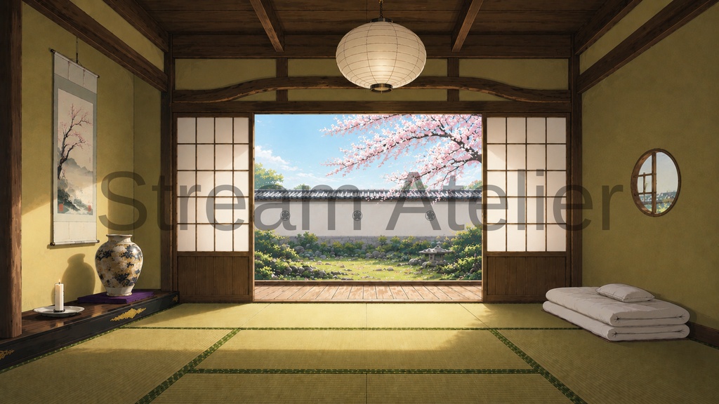 【VTuber向け配信背景】四季を感じる和室配信部屋|春夏秋冬背景8種+透過素材36点セット【OBS対応】