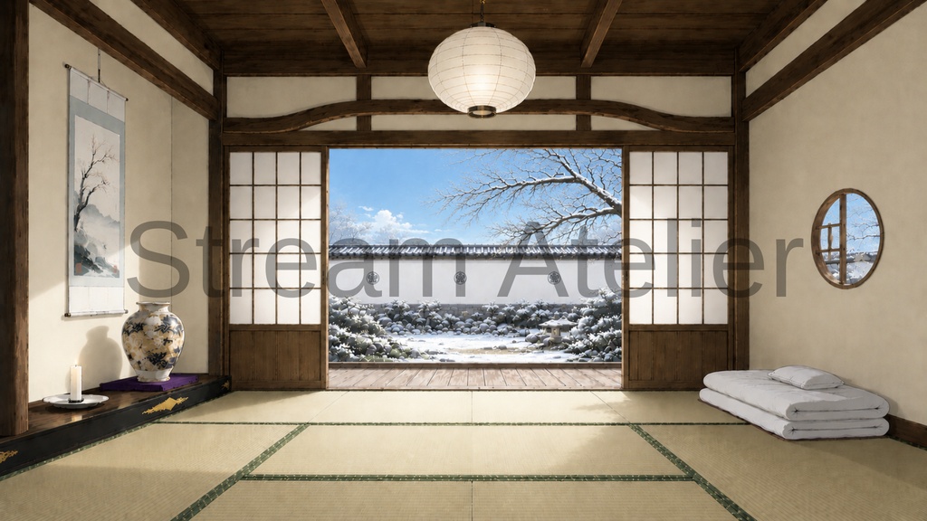【VTuber向け配信背景】四季を感じる和室配信部屋|春夏秋冬背景8種+透過素材36点セット【OBS対応】