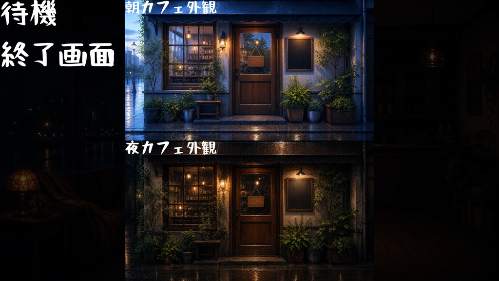 【無料版】【VTuber向け配信背景】雨の日深夜カフェ配信部屋 お試しセット|OBS対応