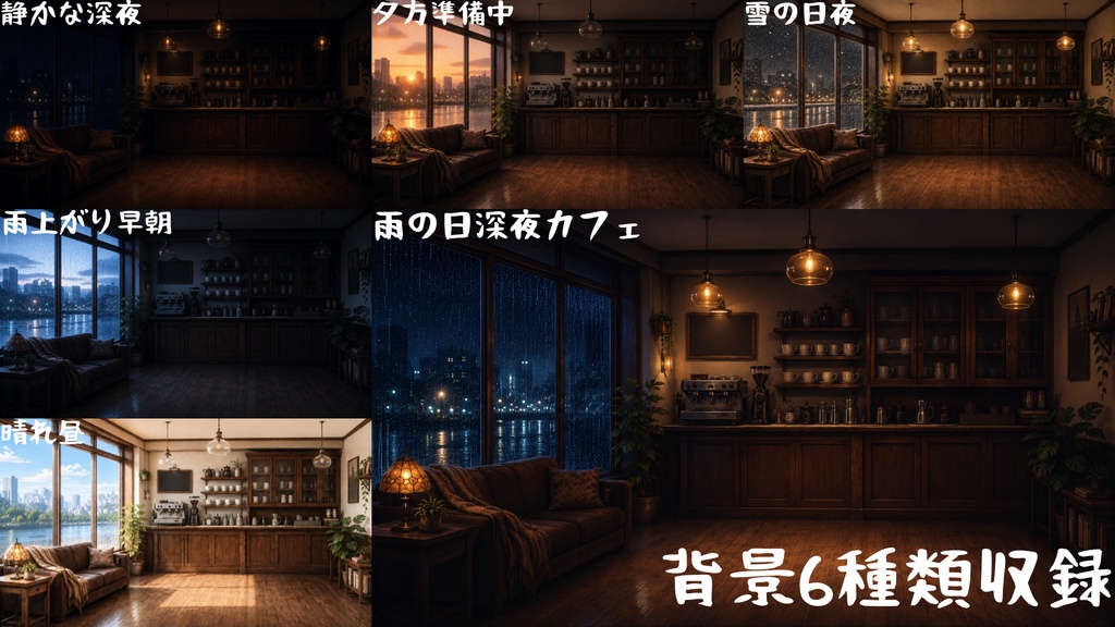【無料版】【VTuber向け配信背景】雨の日深夜カフェ配信部屋 お試しセット|OBS対応