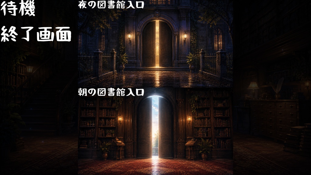【無料版】【VTuber向け配信背景】夜の幻想図書館受付|無料お試し5点セット【OBS対応】