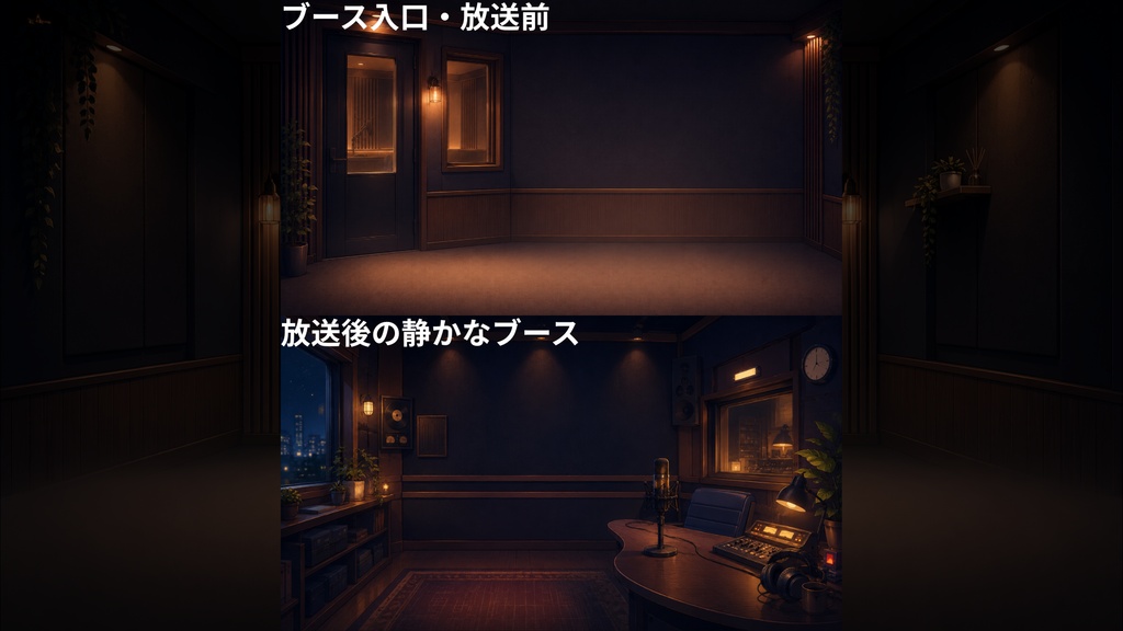 【無料版あり】【VTuber向け配信素材】深夜のラジオブース|横型・縦型対応 PNG素材15点セット【OBS対応】