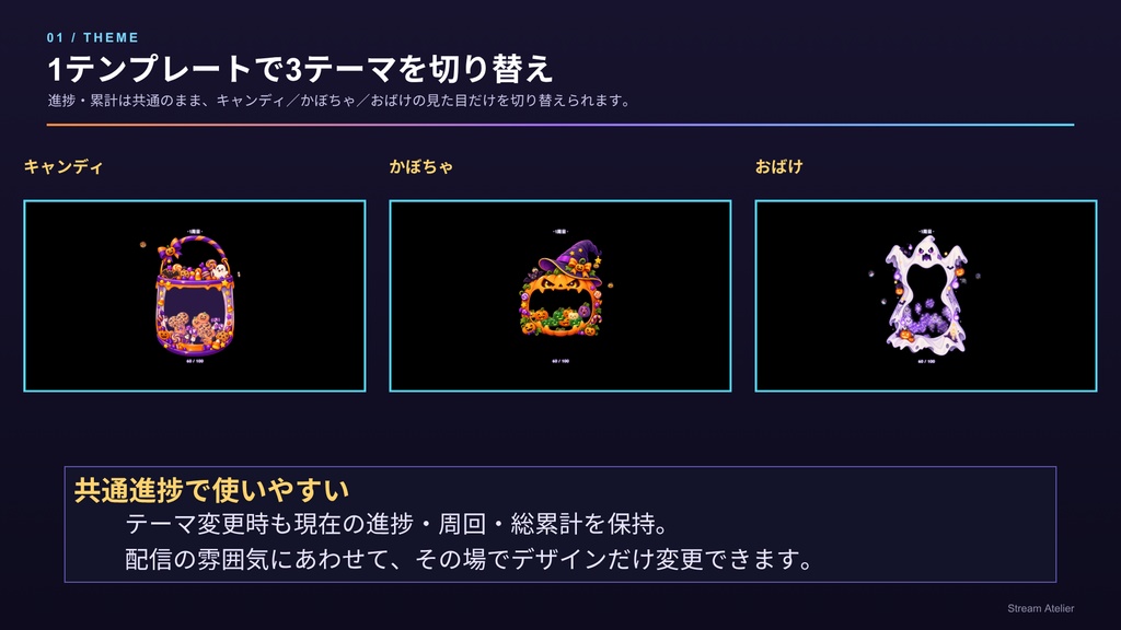 【わんコメテンプレート/OBS対応】YouTubeリアクションメーター|ハロウィン3種セット(キャンディ・かぼちゃ・おばけ)【VTuber配信素材】