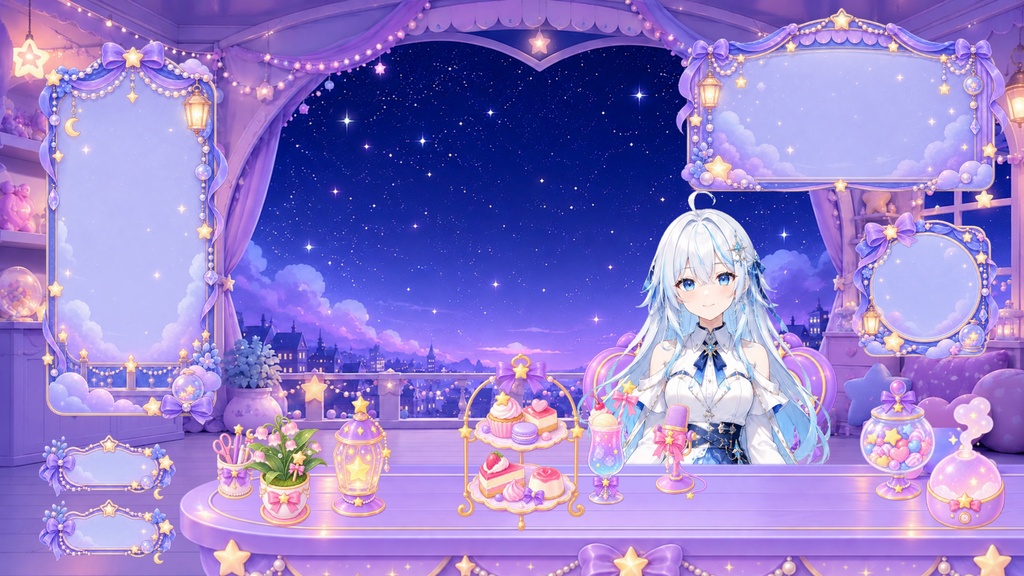 【通常版27点/ハロウィン版43点】ゆめかわ星空のキャンディルーム|背景・前景・UI+動く透過素材【VTuber・配信者向け/OBS】