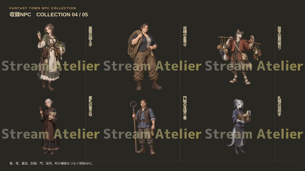 【計60点/ファンタジーNPC立ち絵】街・拠点NPC群 ― 旅人を迎え、日々を支えるものたち|NPC30体+シルエット30種【TRPG・RPG・ゲーム向け/透過PNG】