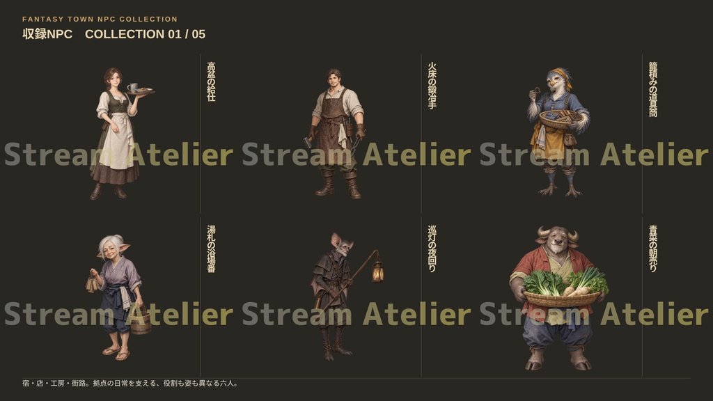 【計60点/ファンタジーNPC立ち絵】街・拠点NPC群 ― 旅人を迎え、日々を支えるものたち|NPC30体+シルエット30種【TRPG・RPG・ゲーム向け/透過PNG】
