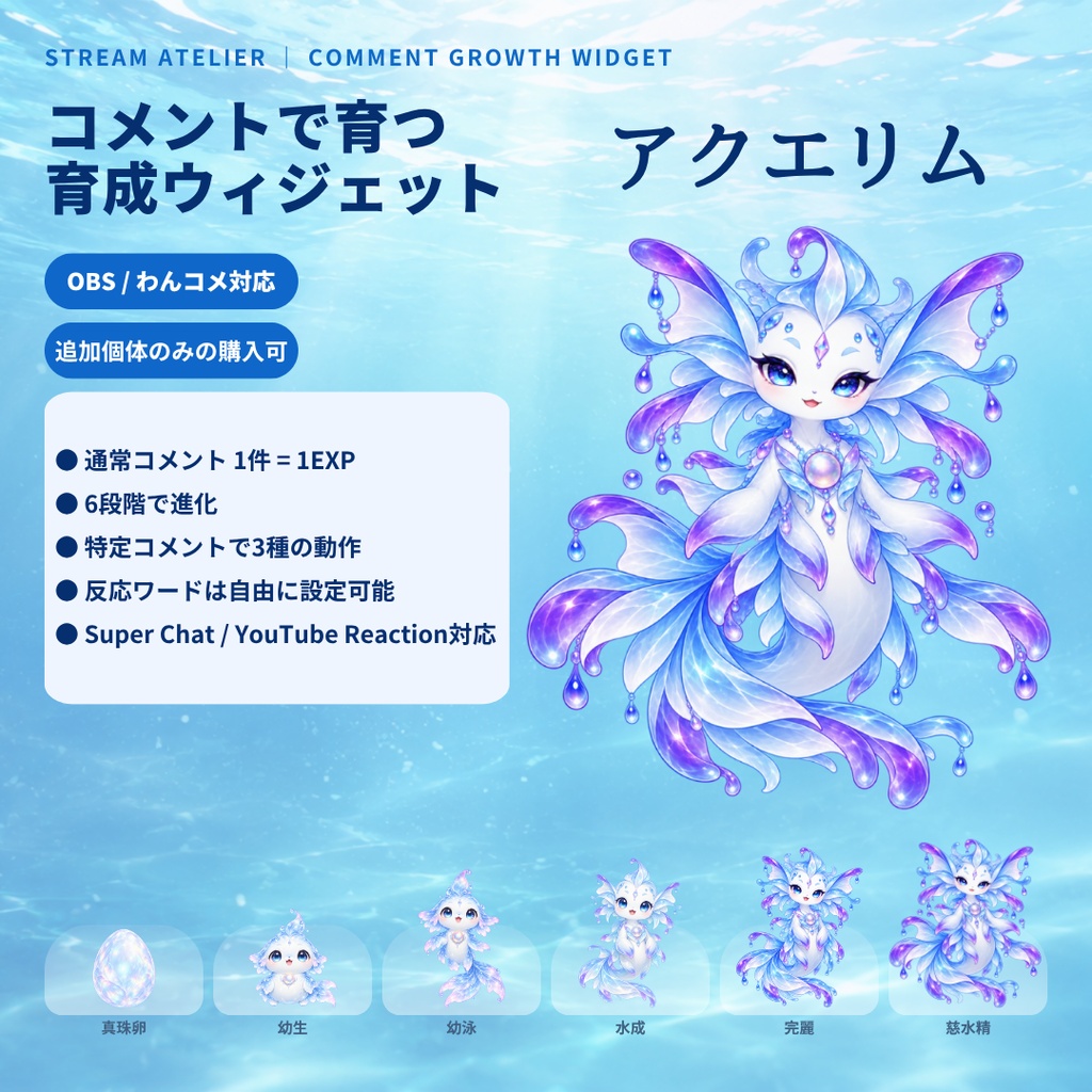 【OBS・わんコメ対応】コメントで育つ育成ウィジェット｜アクエリム｜6段階進化・コメント連動