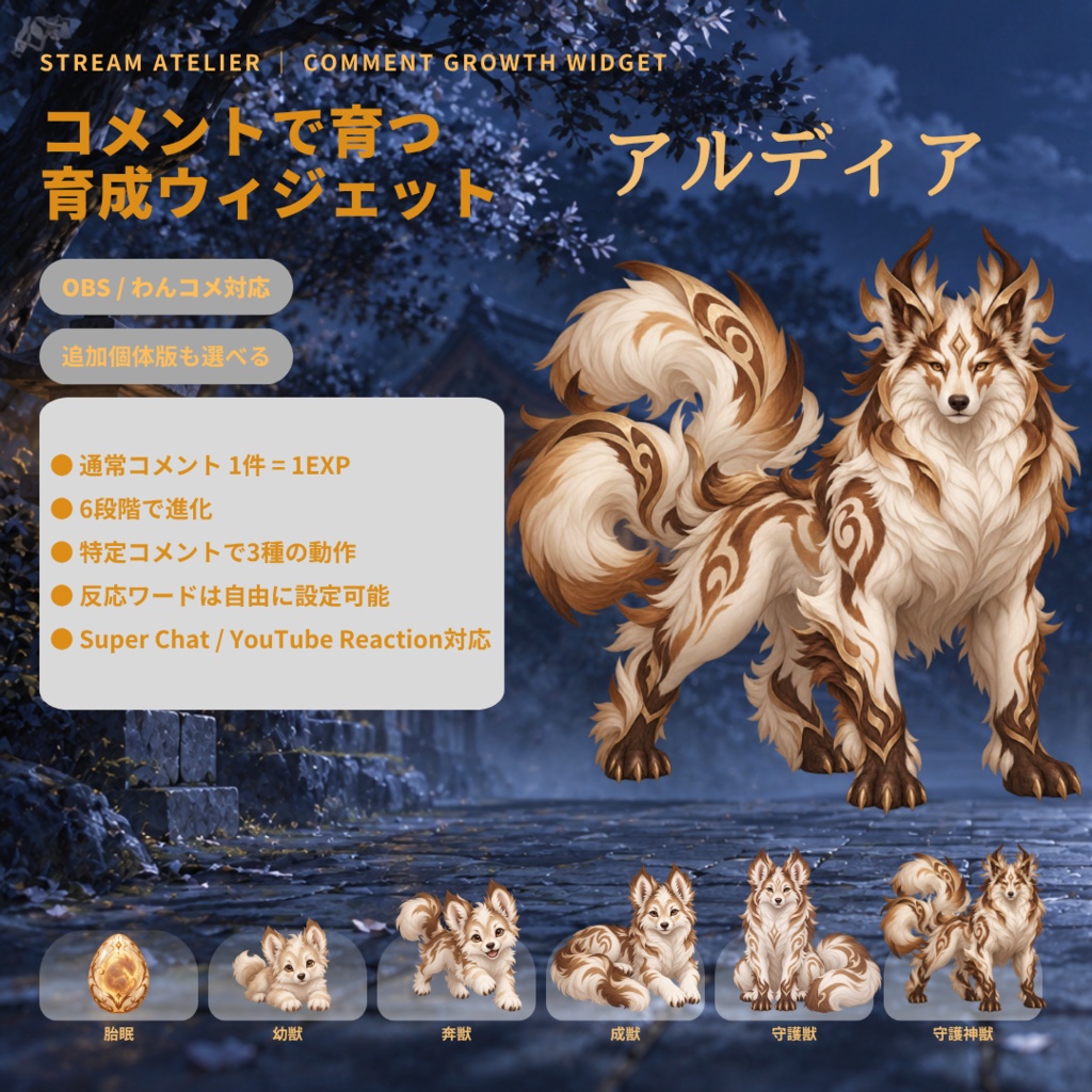 【OBS・わんコメ対応】コメントで育つ育成ウィジェット｜アルディア｜6段階進化・コメント連動