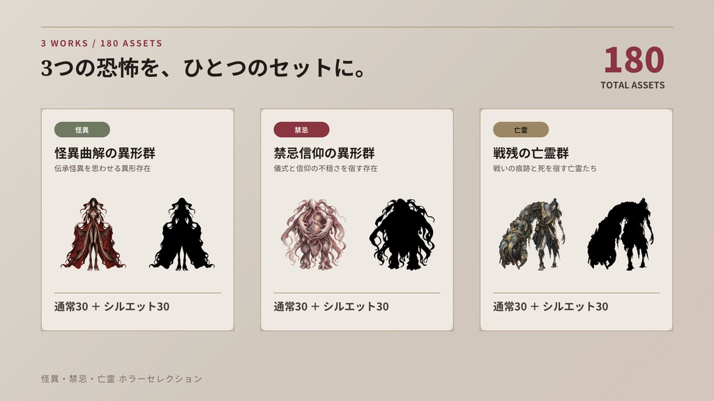 【計180点/3作セット/200円お得】怪異・禁忌・亡霊 ホラーセレクション|怪異・異形・亡霊素材【TRPG・ホラー/透過PNG】
