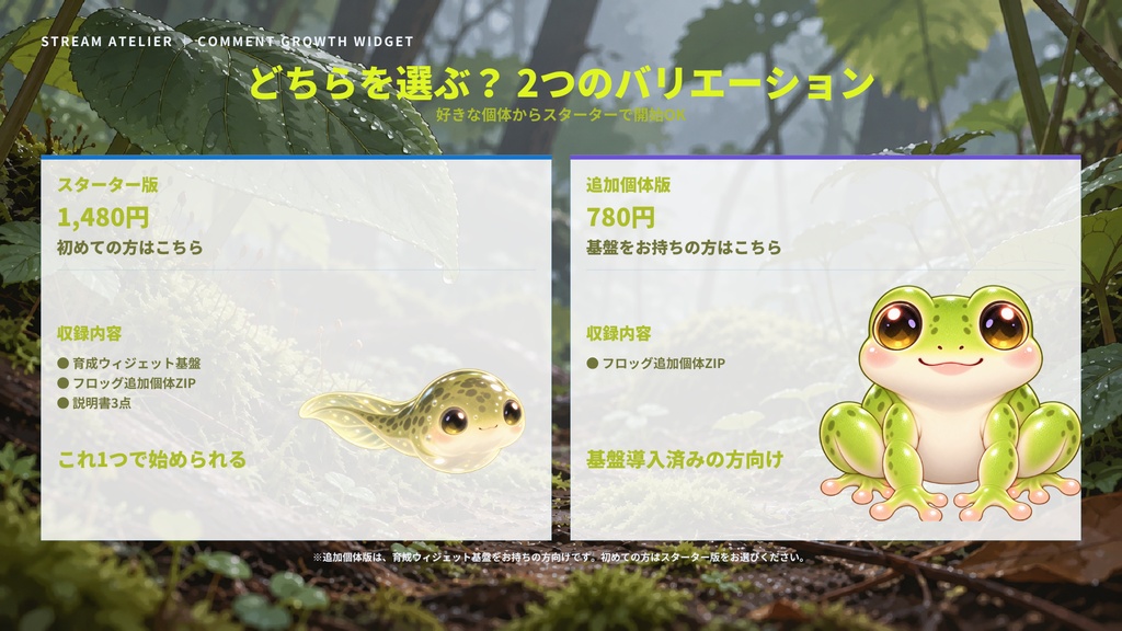 【OBS・わんコメ対応】コメントで育つ育成ウィジェット|フロッグ|6段階進化・コメント連動