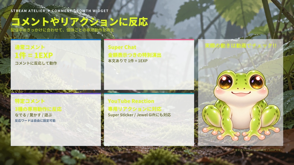 【OBS・わんコメ対応】コメントで育つ育成ウィジェット|フロッグ|6段階進化・コメント連動