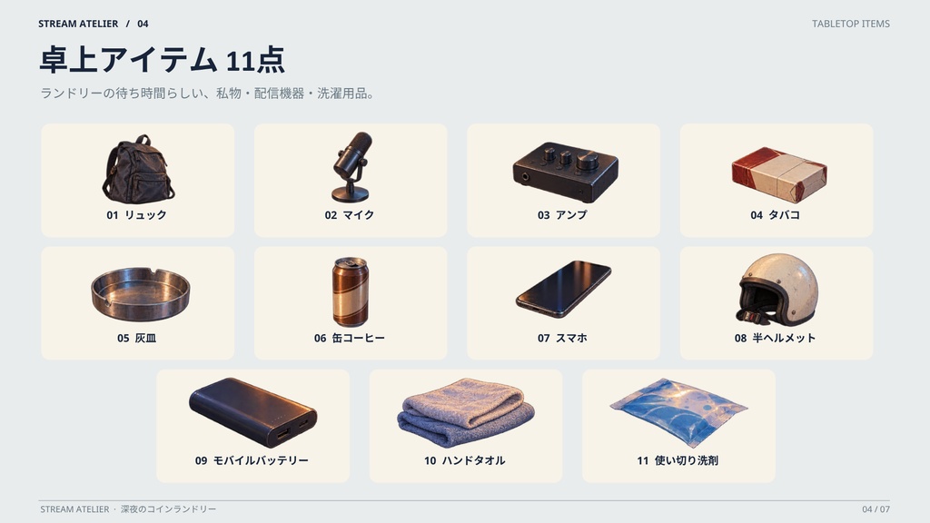 【計27点/静止画配信セット】深夜のコインランドリー|背景4差分・前景15点・UI8点【VTuber・配信者向け/OBS】