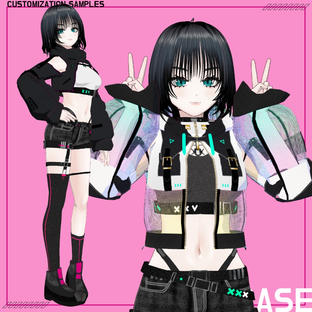 【VRoid】Cyberpunk Costume Set No.3 (オーロラメッシュジャケット+ストリートセット) texture & vroiditem #Azuver