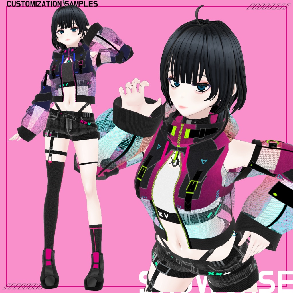 【VRoid】Cyberpunk Costume Set No.3 (オーロラメッシュジャケット+ストリートセット) texture & vroiditem #Azuver