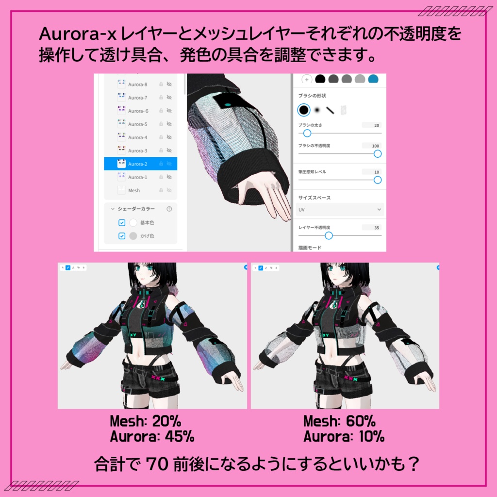 【VRoid】Cyberpunk Costume Set No.3 (オーロラメッシュジャケット+ストリートセット) texture & vroiditem #Azuver