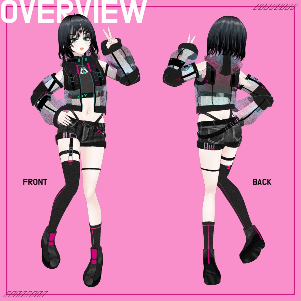 【VRoid】Cyberpunk Costume Set No.3 (オーロラメッシュジャケット+ストリートセット) texture & vroiditem #Azuver