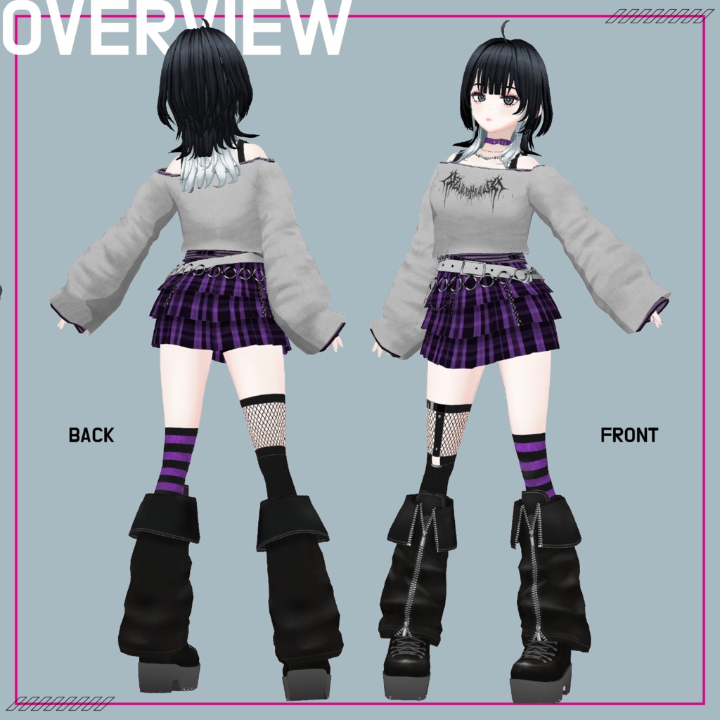 【VRoid】Street Girl Costume Set No.1 (ストリートガールセットアップ) texture & vroiditem #Azuver