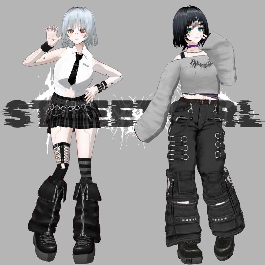 【VRoid】Street Girl Costume Set No.2 (ストリートガールセットアップ) texture & vroiditem #Azuver