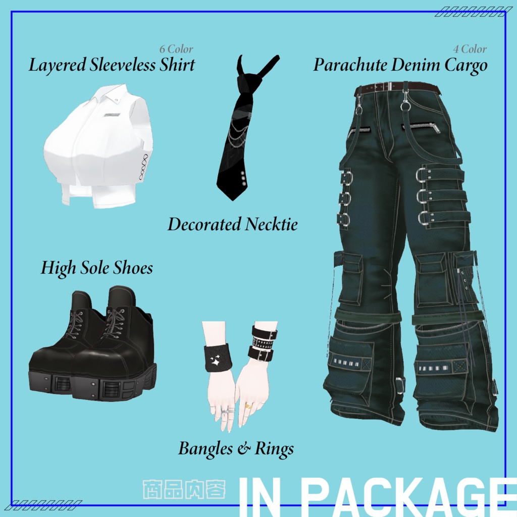 【VRoid】Street Girl Costume Set No.2 (ストリートガールセットアップ) texture & vroiditem #Azuver