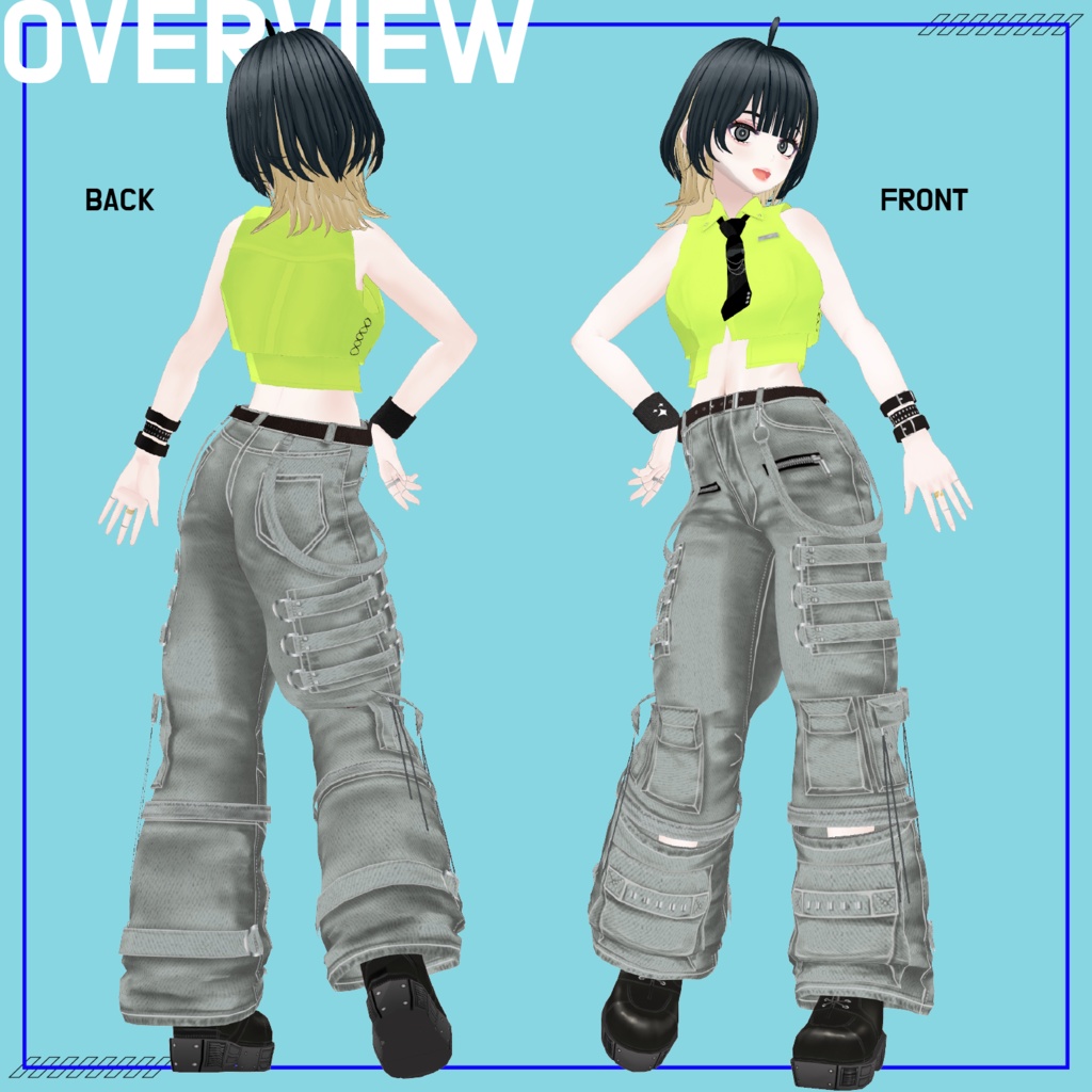 【VRoid】Street Girl Costume Set No.2 (ストリートガールセットアップ) texture & vroiditem #Azuver